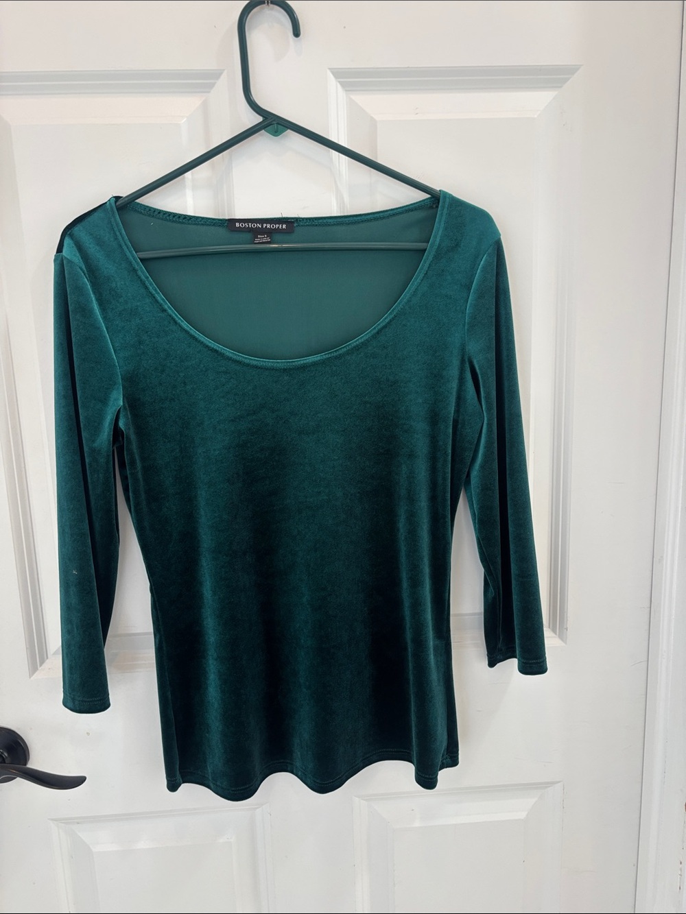 Boston Proper Deep forest green Velvet Scoop Neck Long Sleeve Top